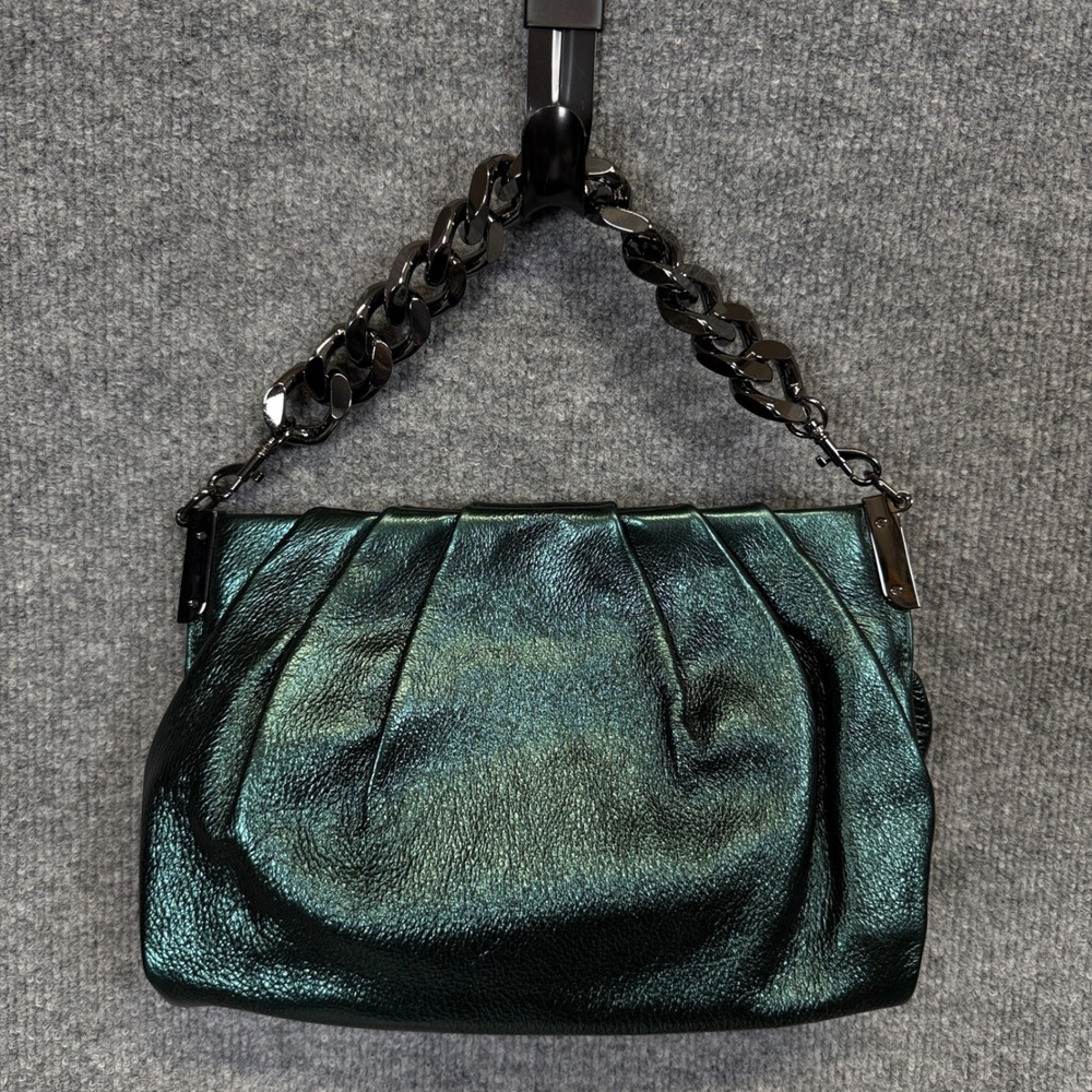 Aimee Kestenberg Chill Out Metallic Leather Frame Clutch Emerald Green Evening